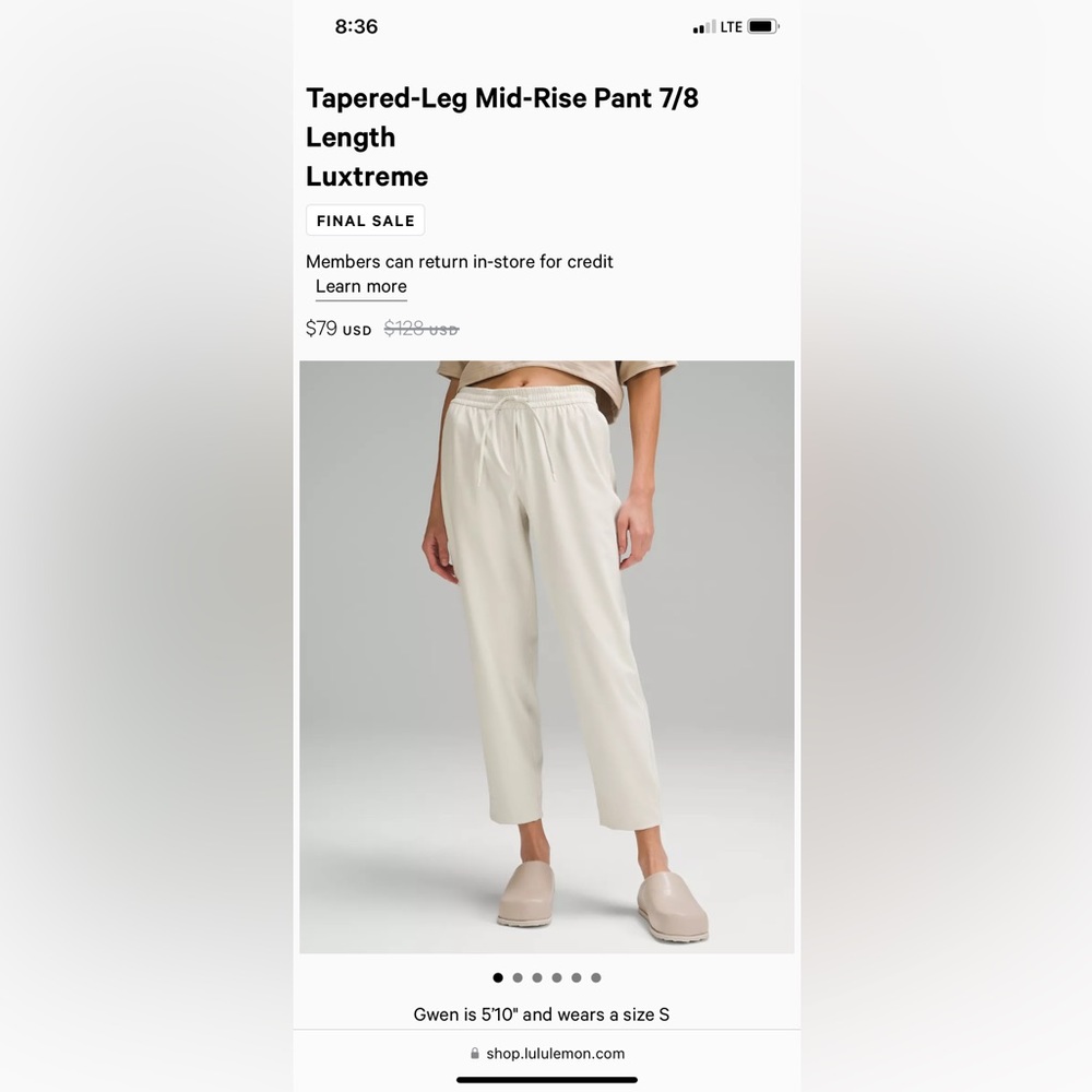 Lululemon Tapered-Leg Mid-Rise Pant NWT